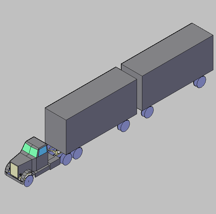 Bloque Autocad Vista de Camión A + 2 remol Bibliot. 2D-3D en 3D simple
